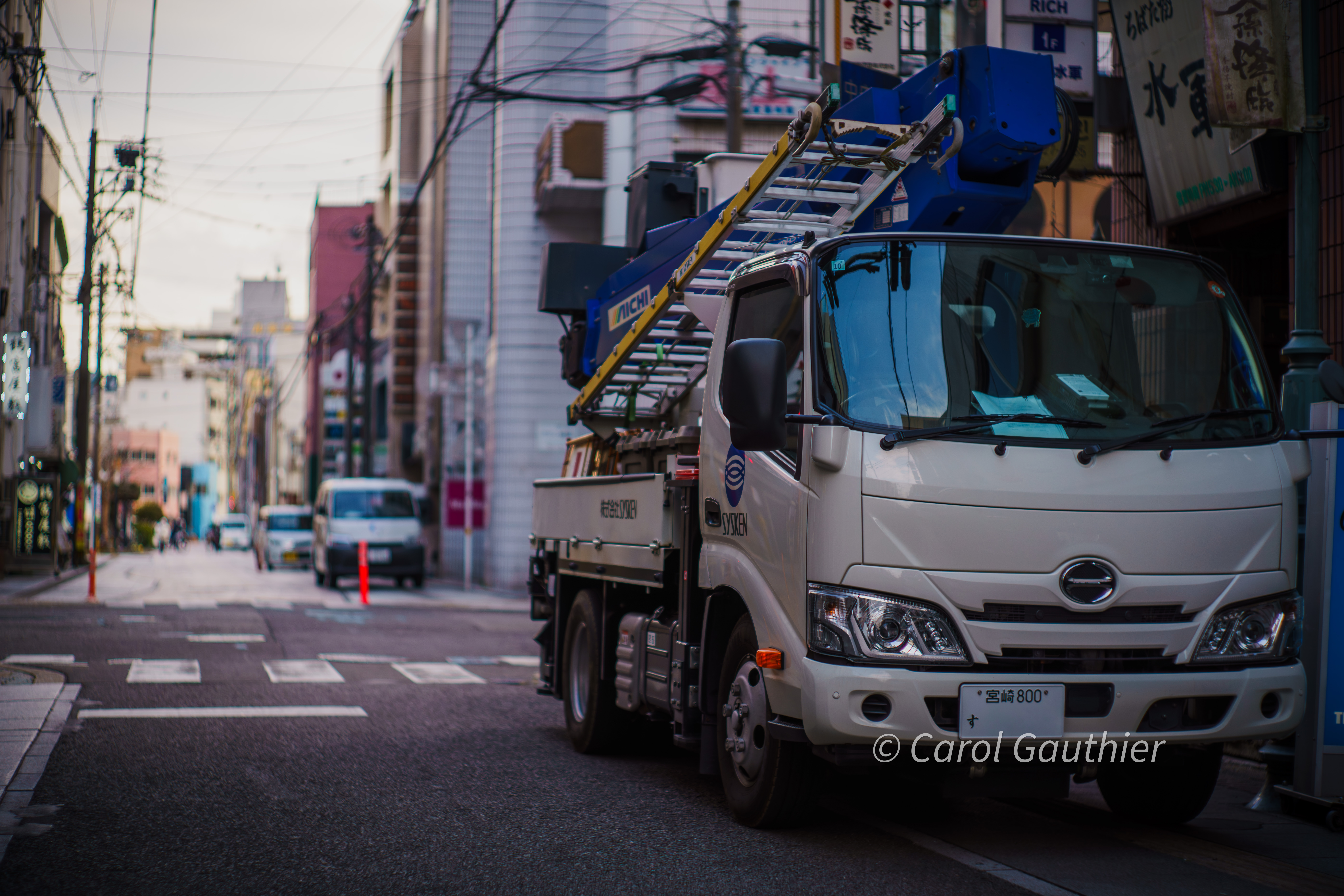 Telecom maintenance truck in Miyazaki, Kyushu, Japan